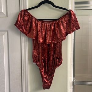 Velvet off the shoulder Band of Gypsies rust colored bodysuit